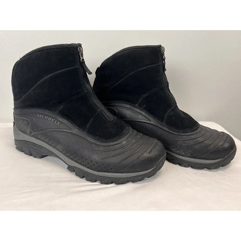 Men's Merrell Zip Rain Snow Boots Sz 15 VGUC Black Vibram Sole